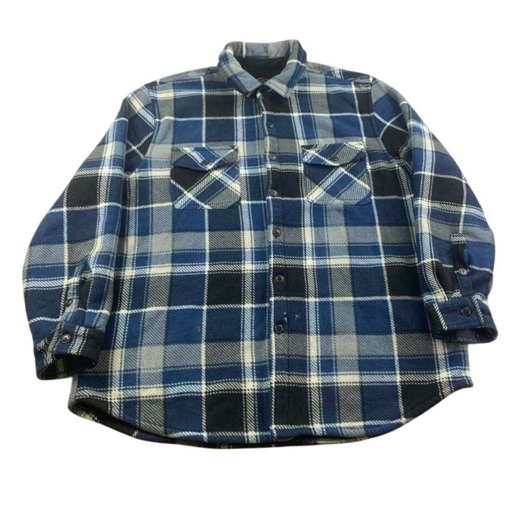 Freedom Foundry Shirt Jacket Men XXL Sherpa Lined Plaid Flannel Heavy Blue Black